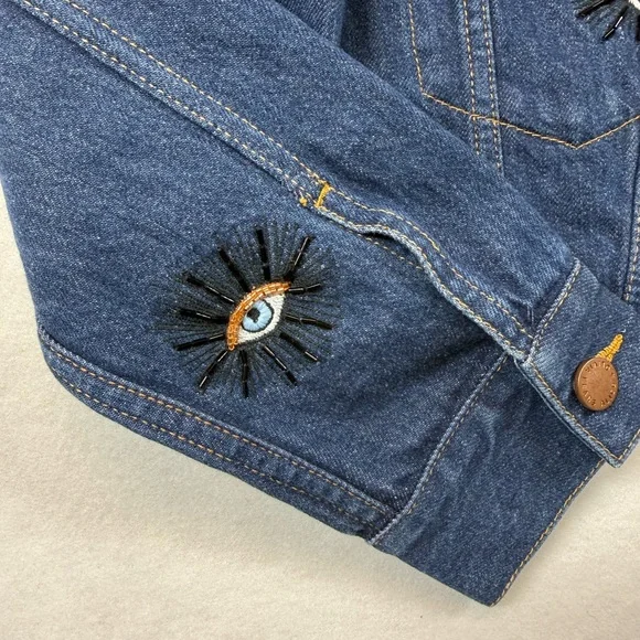 👁✨ Alice + Olivia Embellished Eye Cropped Denim Jacket NWOT✨👁 - Picture 6 of 10